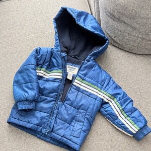 OshKosh B'gosh Blue Puffer Jacket with Green and White Stripes